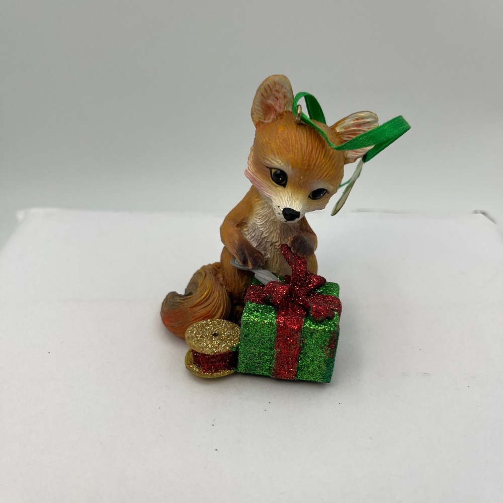Danbury Mint Baby Animal Fox Ornament Brown Holiday Gift Box Glitter Decor